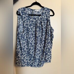 Monday Fun Floral Sleeveless Top - Blue and White